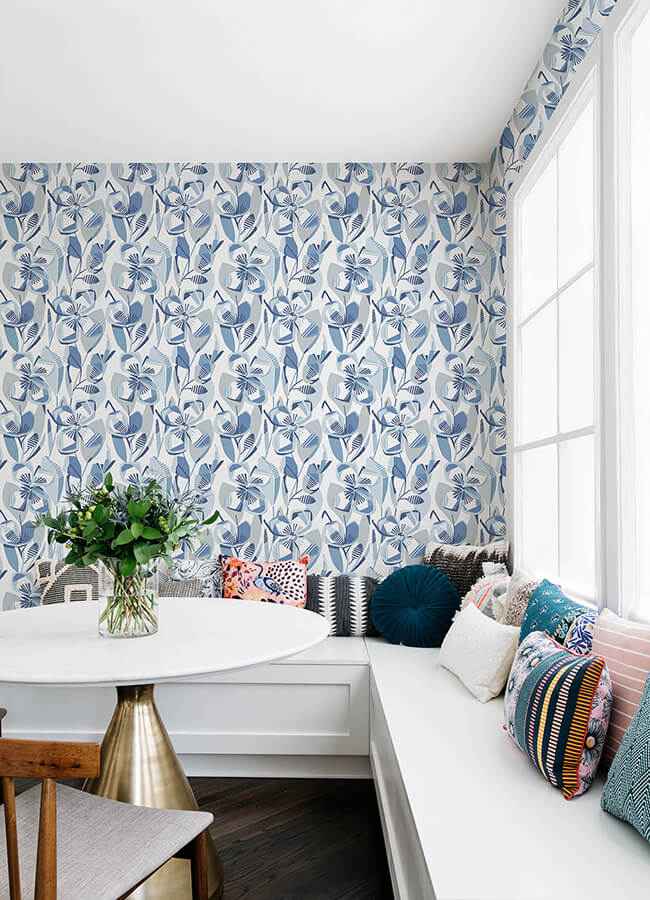 Nathalie Blue Abstract Blooms Wallpaper - York Wallcoverings - 4135-27281