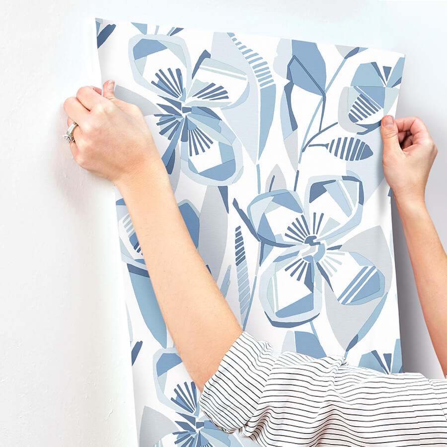 nathalie-blue-abstract-blooms-wallpaper-york-wallcoverings-4135-27281 - York Wallcoverings Wallpaper