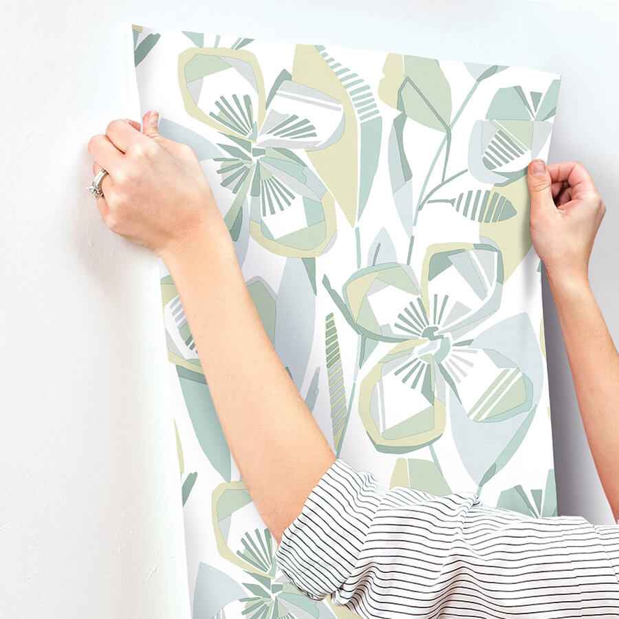 Nathalie Light Green Abstract Blooms Wallpaper - York Wallcoverings - 4135-27282 - York Wallcoverings Wallpaper