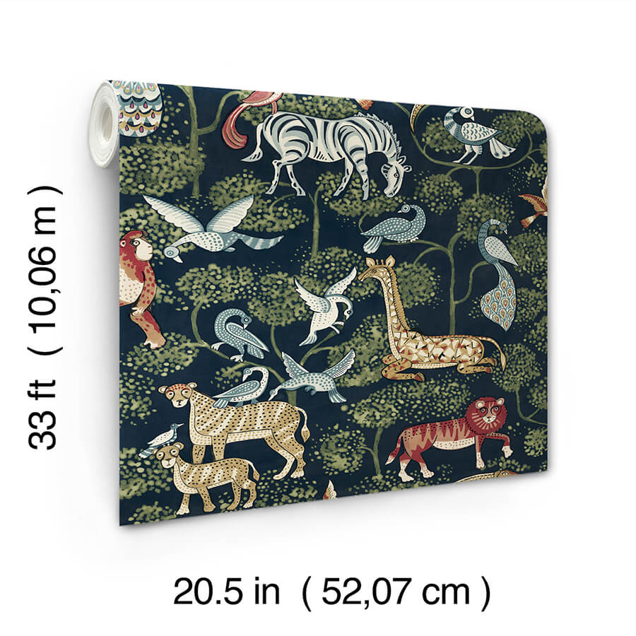 rigby-navy-jungle-animals-wallpaper-york-wallcoverings-4135-27285 - York Wallcoverings Wallpaper