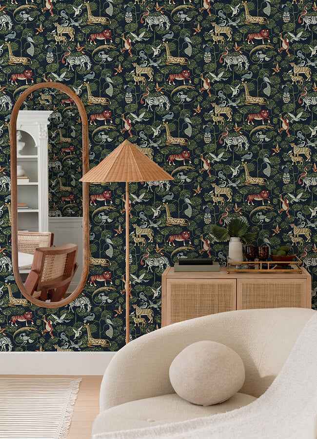 Rigby Navy Jungle Animals Wallpaper - York Wallcoverings - 4135-27285 - York Wallcoverings Wallpaper