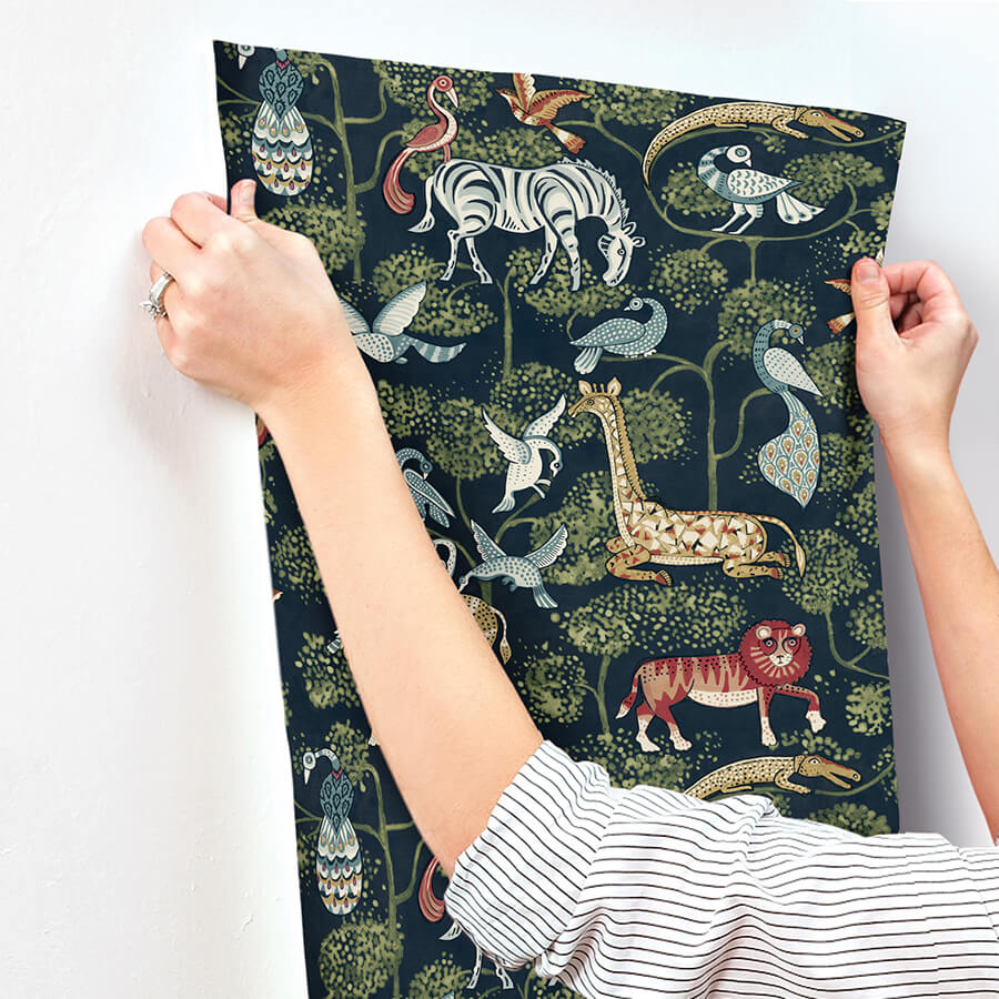 rigby-navy-jungle-animals-wallpaper-york-wallcoverings-4135-27285 - York Wallcoverings Wallpaper