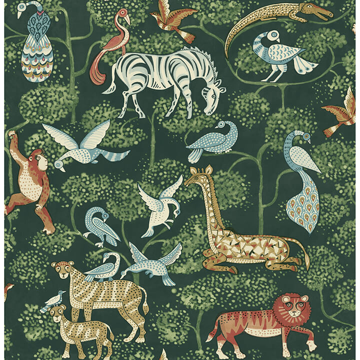 rigby-green-jungle-animals-wallpaper-york-wallcoverings-4135-27286 - York Wallcoverings Wallpaper