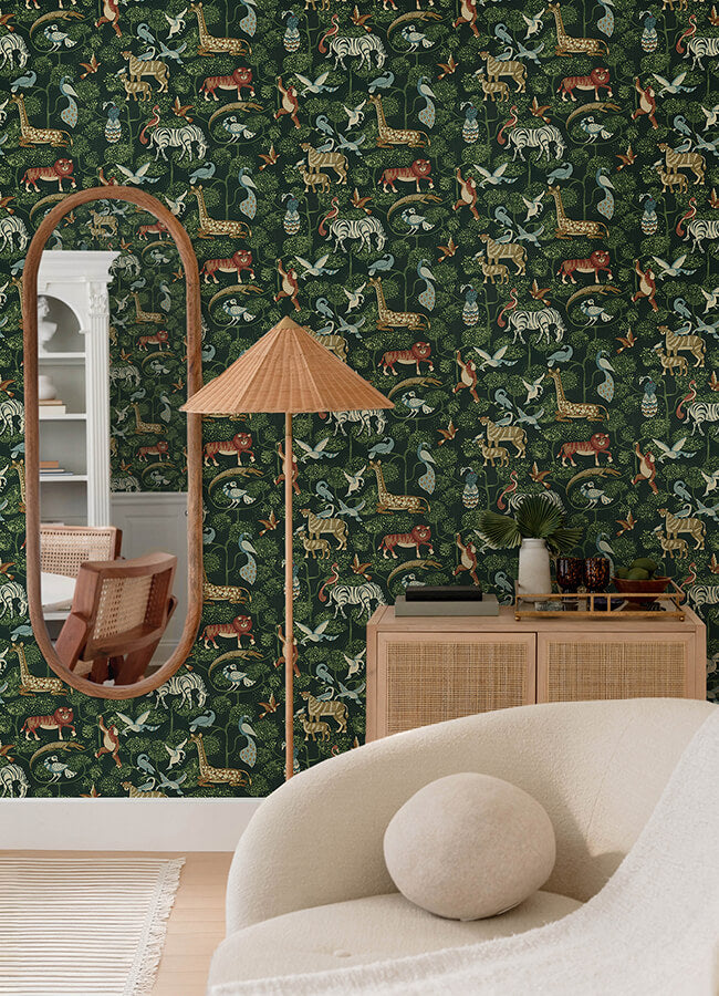 rigby-green-jungle-animals-wallpaper-york-wallcoverings-4135-27286 - York Wallcoverings Wallpaper