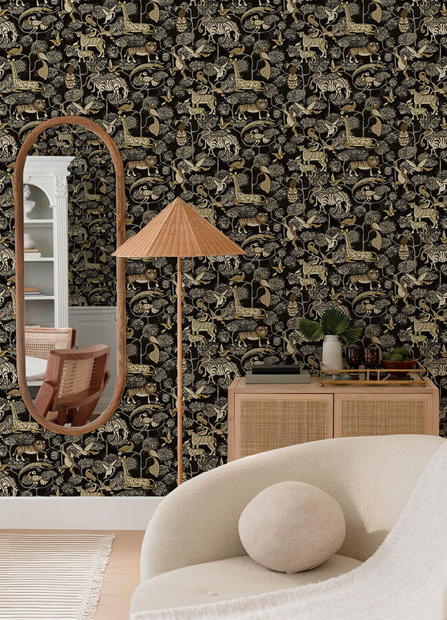 rigby-black-jungle-animals-wallpaper-york-wallcoverings-4135-27287 - York Wallcoverings Wallpaper