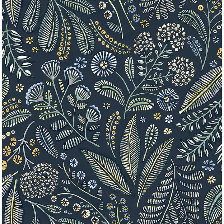 briar-navy-floral-wallpaper-york-wallcoverings-4135-27293 - York Wallcoverings Wallpaper