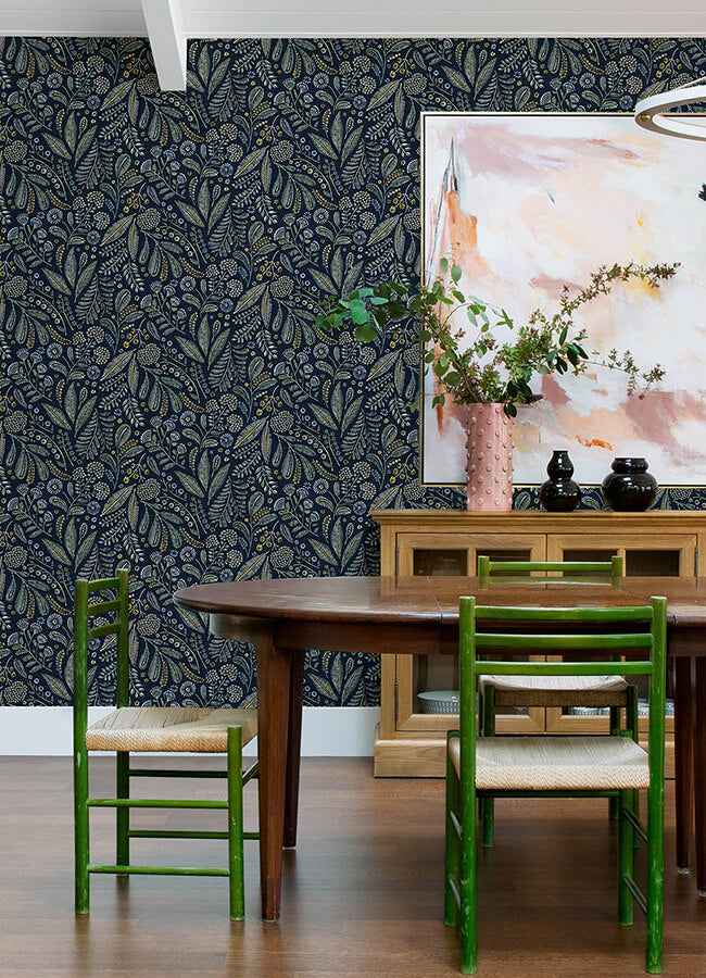 Briar Navy Floral Wallpaper - York Wallcoverings - 4135-27293 - York Wallcoverings Wallpaper