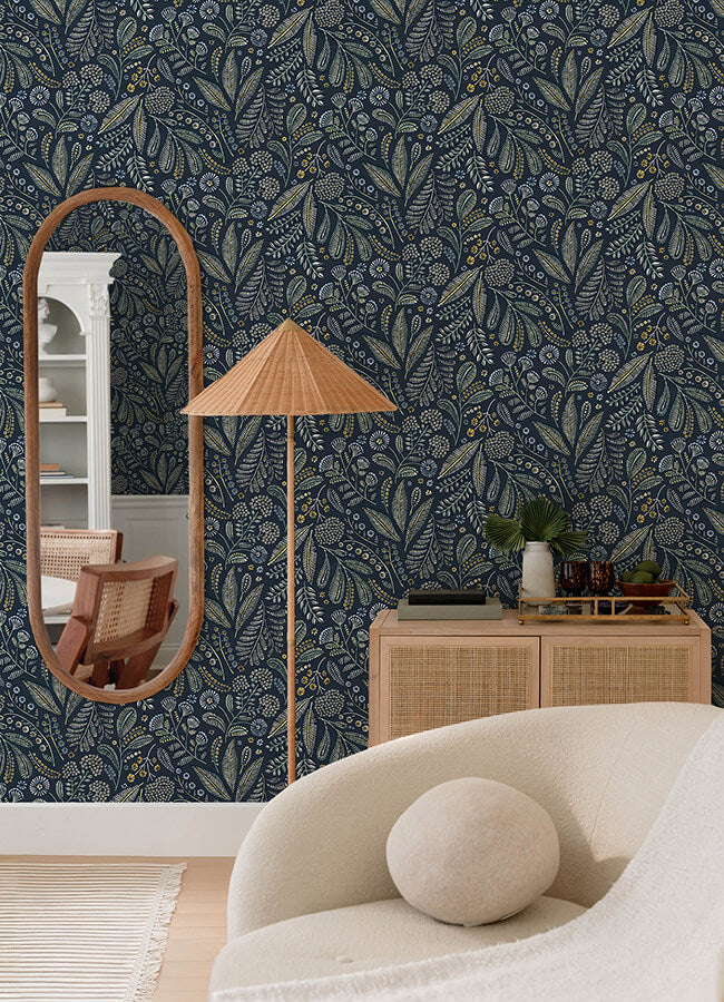 briar-navy-floral-wallpaper-york-wallcoverings-4135-27293 - York Wallcoverings Wallpaper
