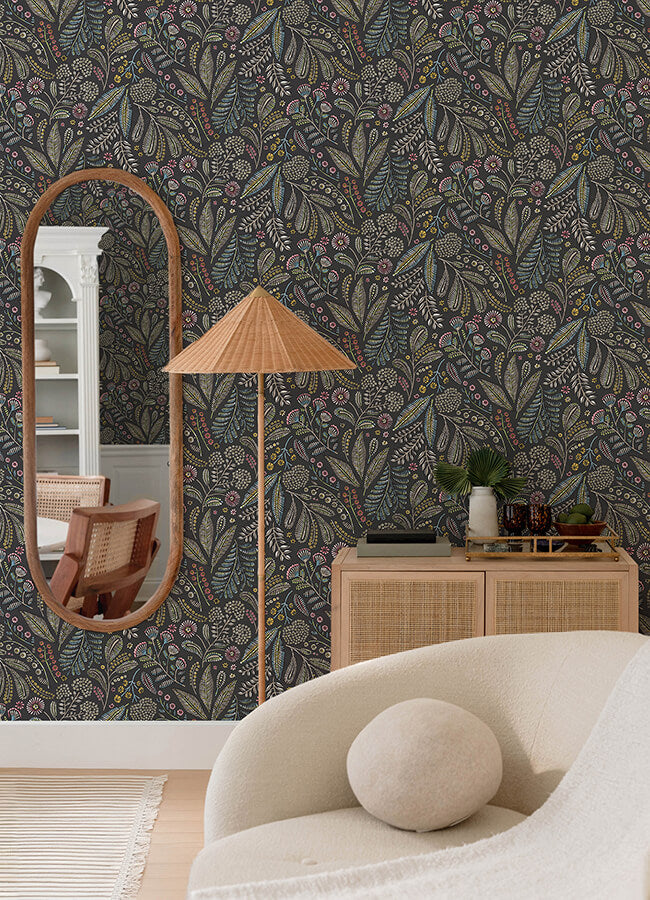 briar-charcoal-floral-wallpaper-york-wallcoverings-4135-27294 - York Wallcoverings Wallpaper