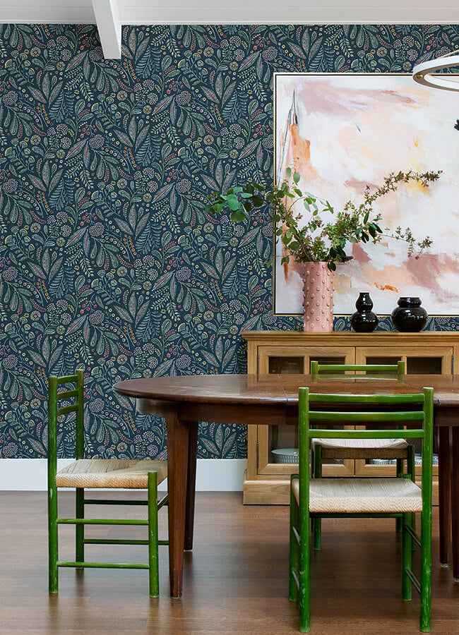 Briar Teal Floral Wallpaper - York Wallcoverings - 4135-27295