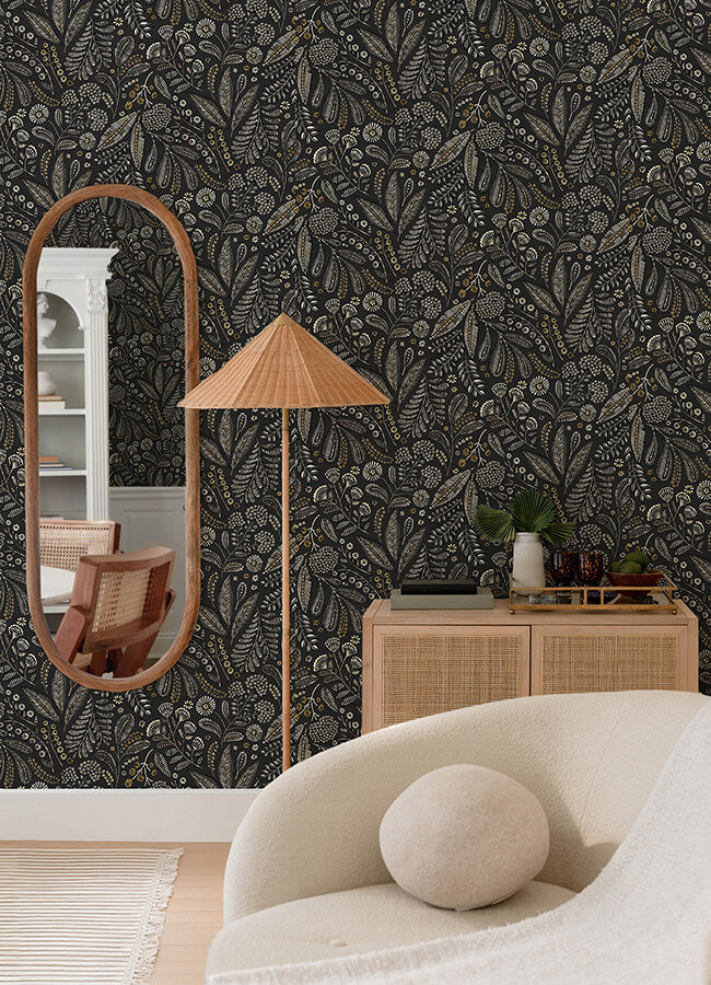 briar-black-floral-wallpaper-york-wallcoverings-4135-27296 - York Wallcoverings Wallpaper