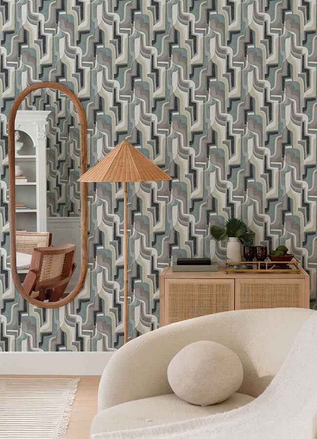 Tulum Denim Surreal Shapes Wallpaper - York Wallcoverings - 4135-72702 - York Wallcoverings Wallpaper