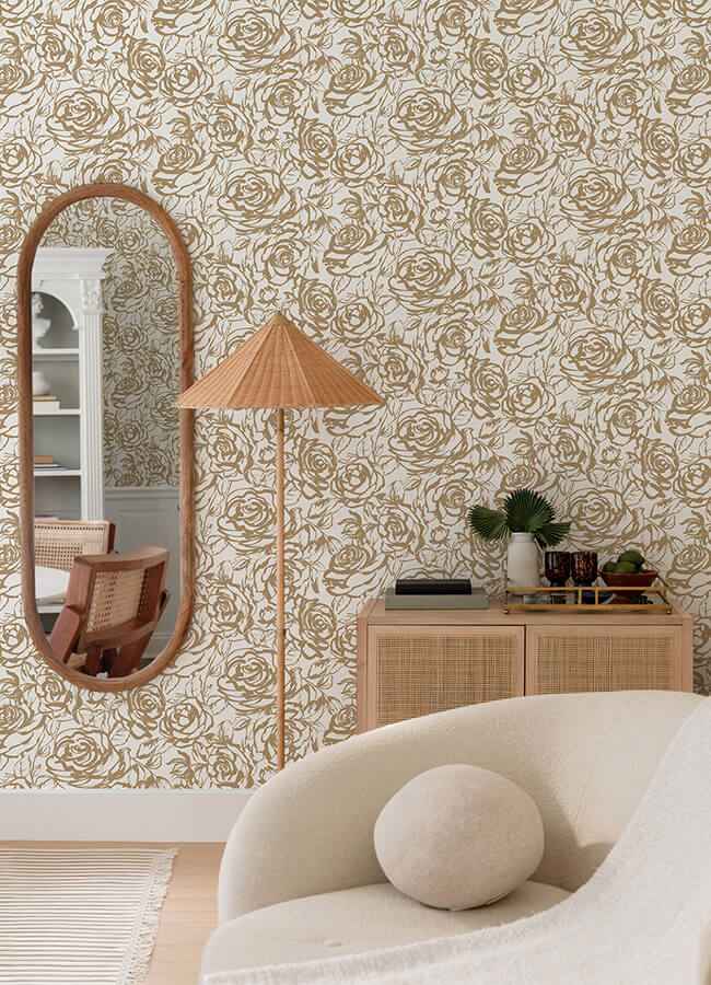 Nelda Gold Rose Wallpaper - York Wallcoverings - 4135-72708 - York Wallcoverings Wallpaper