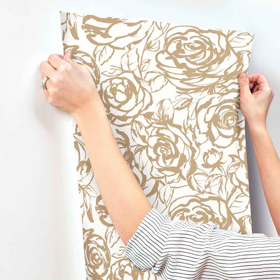 Nelda Gold Rose Wallpaper - York Wallcoverings - 4135-72708 - York Wallcoverings Wallpaper