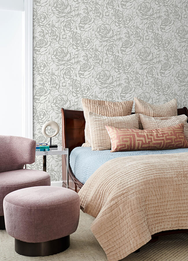 nelda-silver-rose-wallpaper-york-wallcoverings-4135-72709 - York Wallcoverings Wallpaper