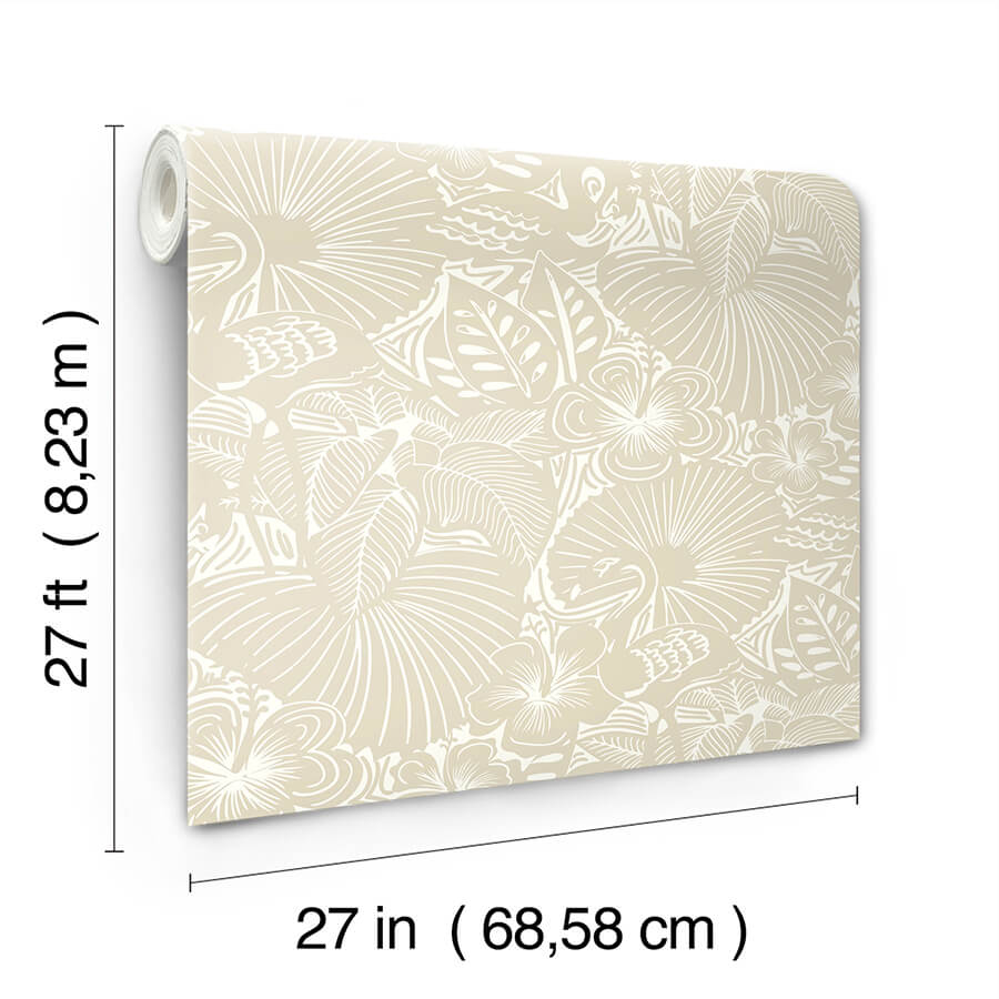 idalia-beige-floral-flamingo-wallpaper-york-wallcoverings-4135-72713 - York Wallcoverings Wallpaper