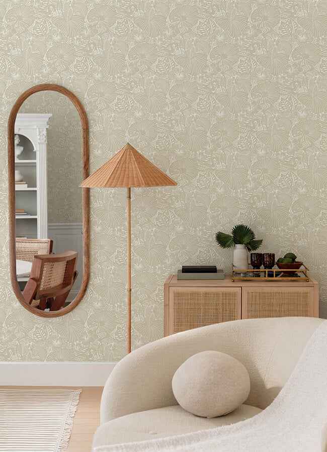 Idalia Beige Floral Flamingo Wallpaper - York Wallcoverings - 4135-72713 - York Wallcoverings Wallpaper