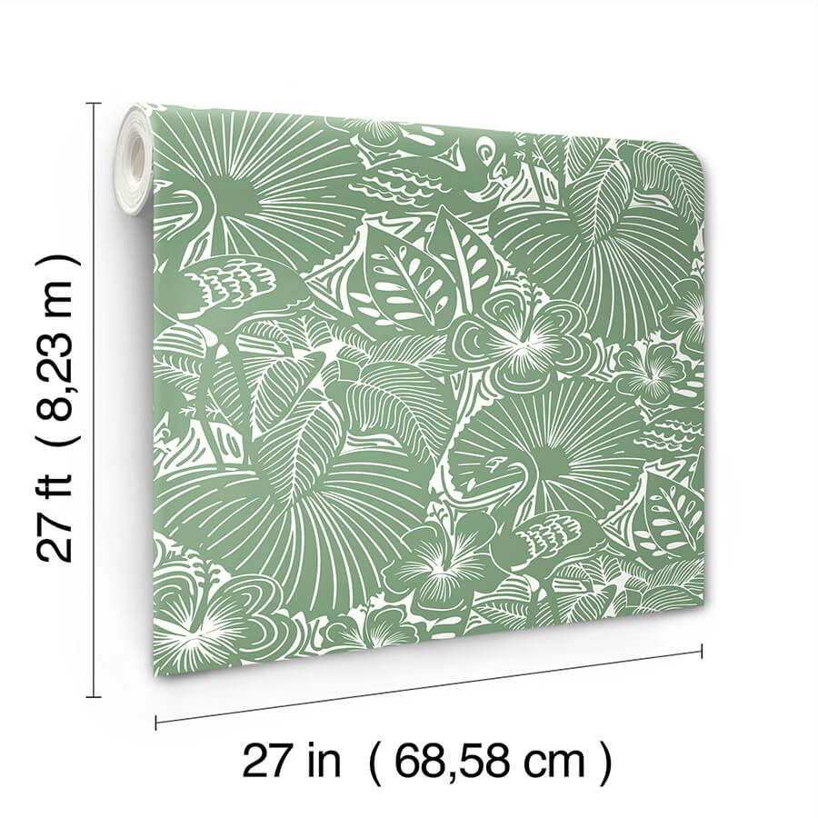 idalia-green-floral-flamingo-wallpaper-york-wallcoverings-4135-72714 - York Wallcoverings Wallpaper