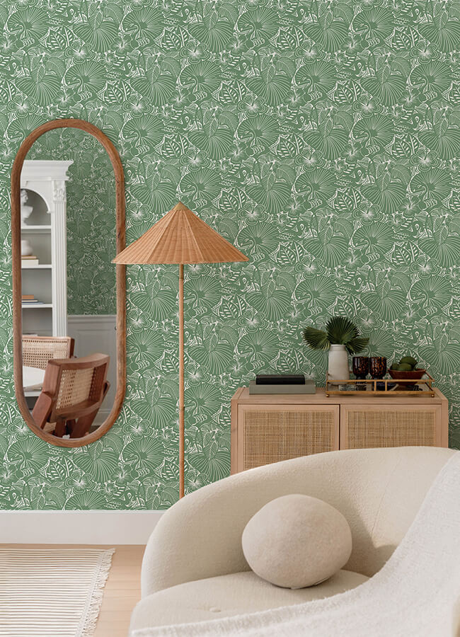 idalia-green-floral-flamingo-wallpaper-york-wallcoverings-4135-72714 - York Wallcoverings Wallpaper