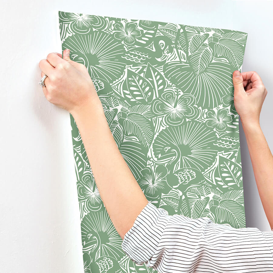 idalia-green-floral-flamingo-wallpaper-york-wallcoverings-4135-72714 - York Wallcoverings Wallpaper