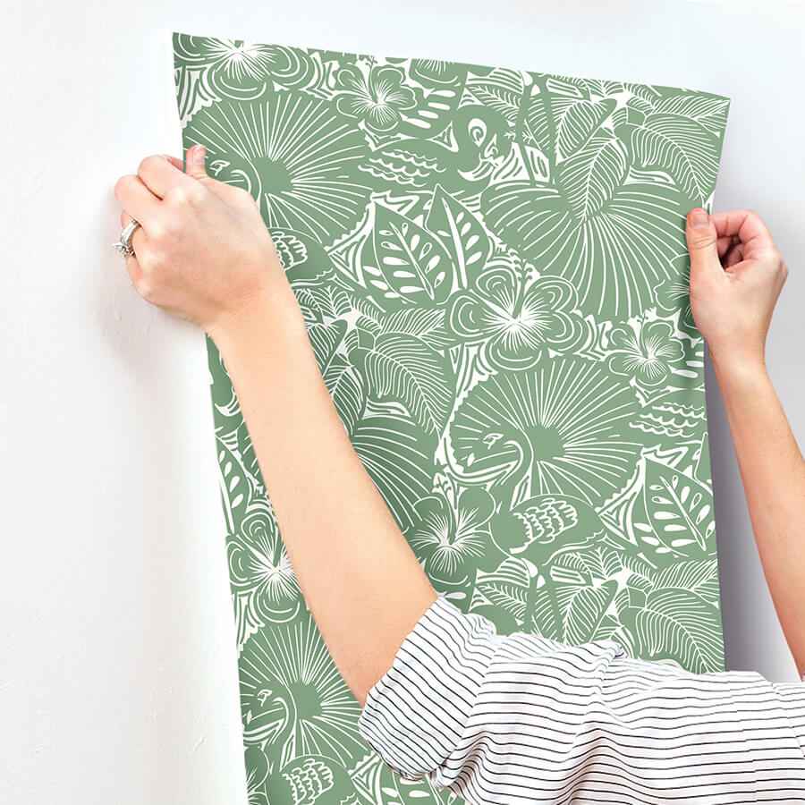 Idalia Green Floral Flamingo Wallpaper - York Wallcoverings - 4135-72714 - York Wallcoverings Wallpaper