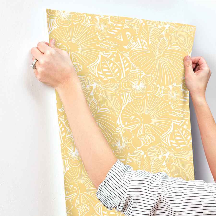 Idalia Yellow Floral Flamingo Wallpaper - York Wallcoverings - 4135-72715 - York Wallcoverings Wallpaper