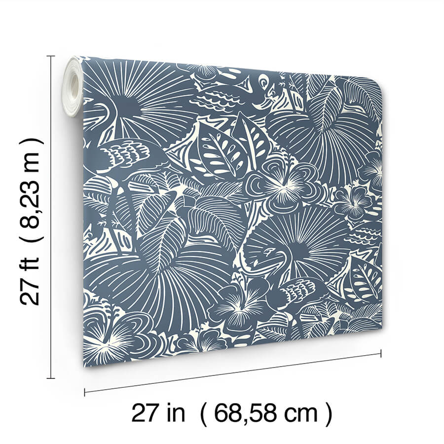 idalia-navy-floral-flamingo-wallpaper-york-wallcoverings-4135-72716 - York Wallcoverings Wallpaper