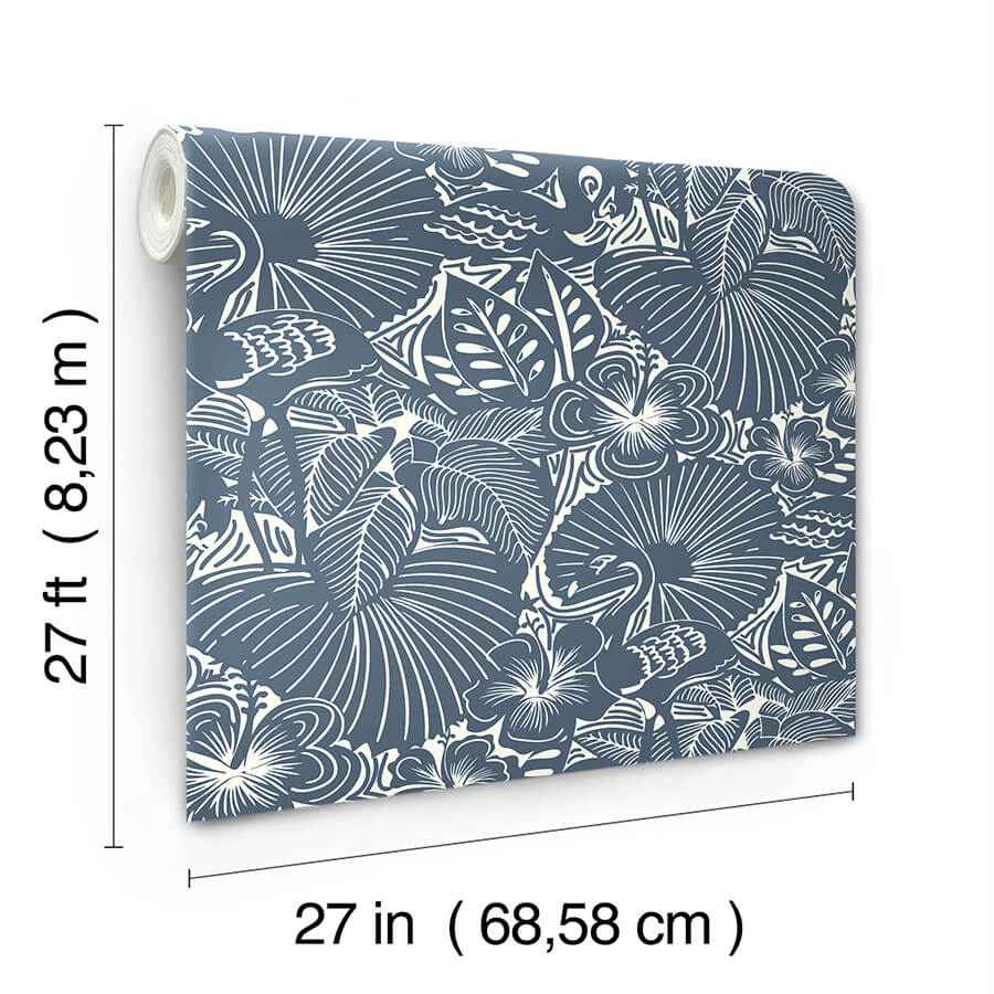 Idalia Navy Floral Flamingo Wallpaper - York Wallcoverings - 4135-72716 - York Wallcoverings Wallpaper