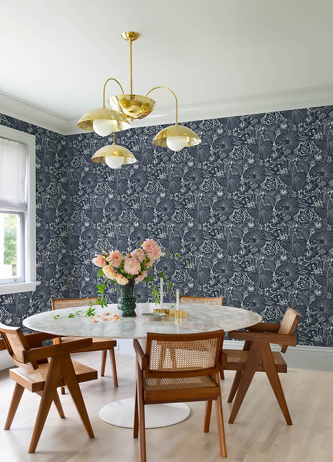 idalia-navy-floral-flamingo-wallpaper-york-wallcoverings-4135-72716 - York Wallcoverings Wallpaper