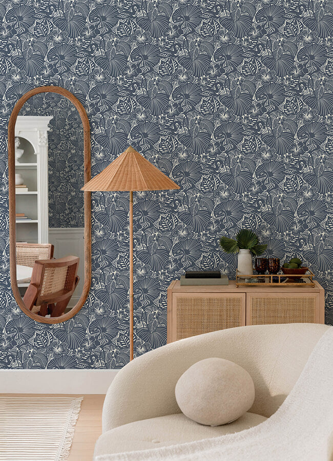 idalia-navy-floral-flamingo-wallpaper-york-wallcoverings-4135-72716 - York Wallcoverings Wallpaper