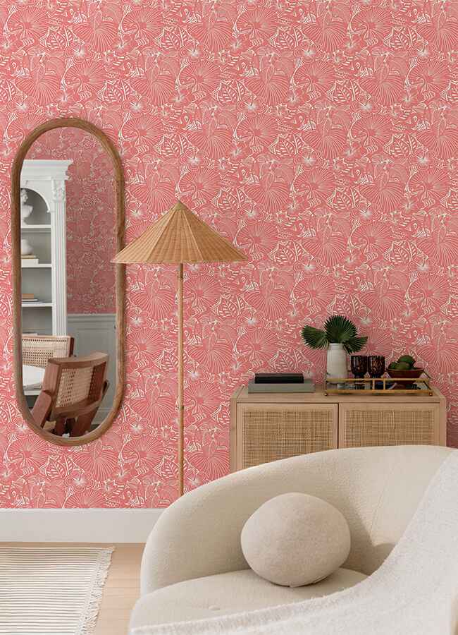 Idalia Coral Floral Flamingo Wallpaper - York Wallcoverings - 4135-72717