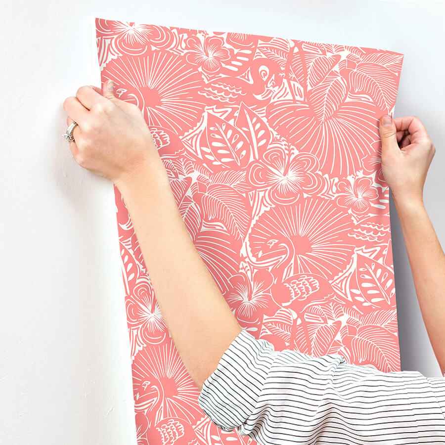 Idalia Coral Floral Flamingo Wallpaper - York Wallcoverings - 4135-72717 - York Wallcoverings Wallpaper