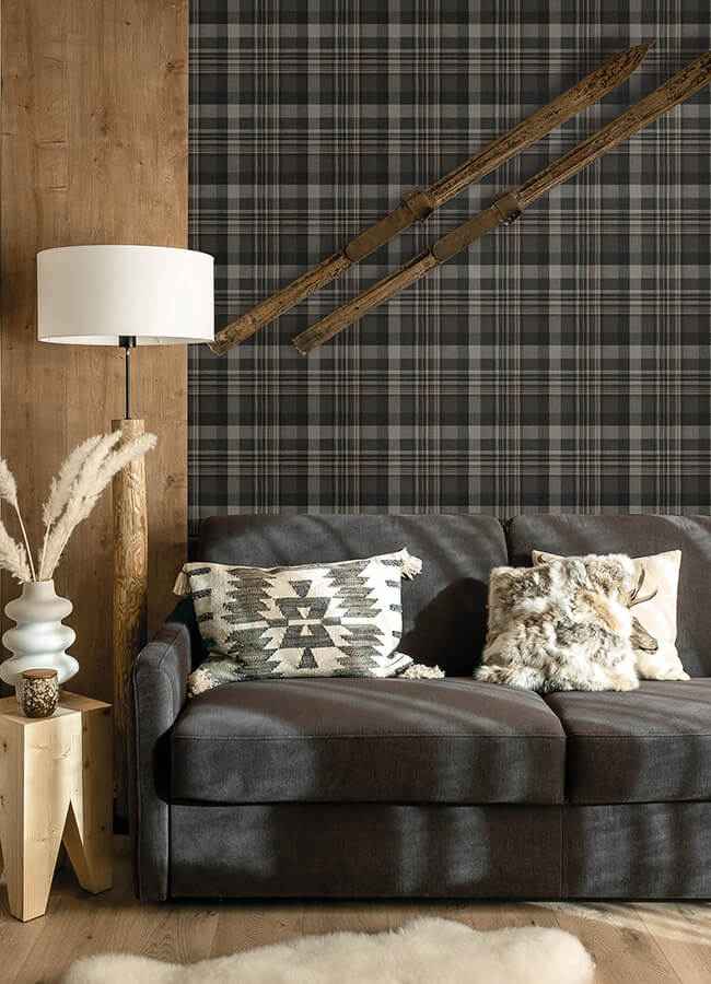 Dutton Plaid Charcoal Wallpaper - York Wallcoverings - 4142-72632 - York Wallcoverings Wallpaper