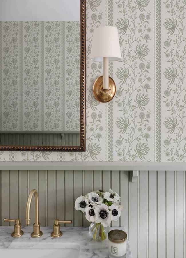 Edgemoor Sage Jacobean Stripe Wallpaper - York Wallcoverings - AST6349 - York Wallcoverings Wallpaper
