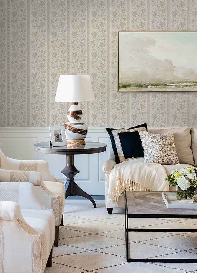 Edgemoor Taupe Jacobean Stripe Wallpaper - York Wallcoverings - AST6350 - York Wallcoverings Wallpaper