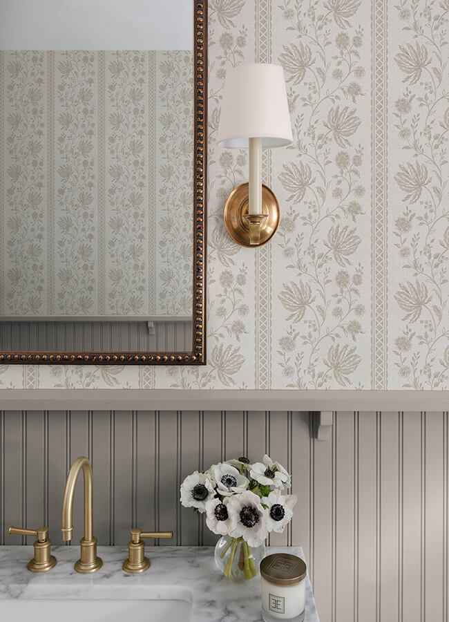 Edgemoor Taupe Jacobean Stripe Wallpaper - York Wallcoverings - AST6350 - York Wallcoverings Wallpaper