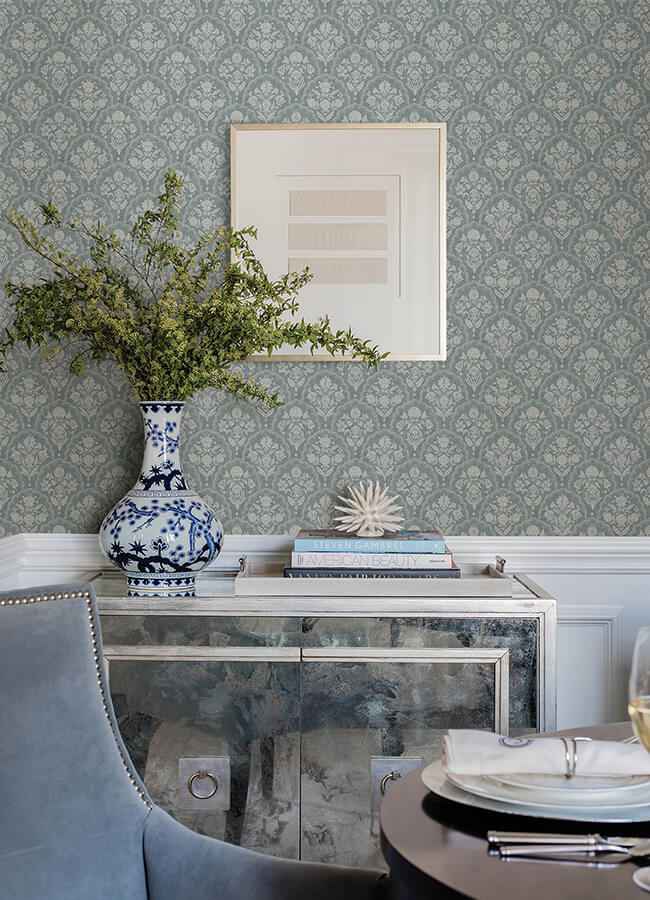 Frances Blue Fishscale Wallpaper - York Wallcoverings - AST6351