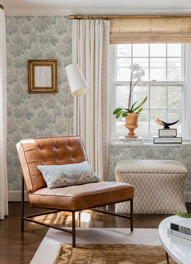 Oakcliff Blue Leaf Trail Wallpaper - York Wallcoverings - AST6354