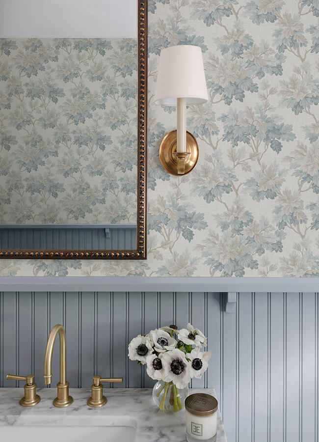 Oakcliff Blue Leaf Trail Wallpaper - York Wallcoverings - AST6354 - York Wallcoverings Wallpaper