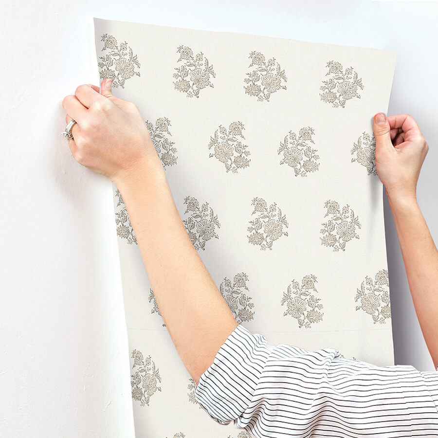Overbrook Taupe Bouquet Toss Wallpaper - York Wallcoverings - AST6360 - York Wallcoverings Wallpaper