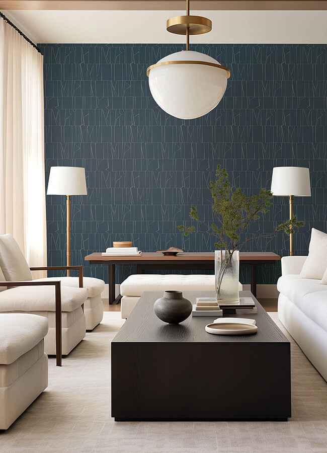 Huntington Indigo Geometric Stripe Wallpaper - York Wallcoverings - 4155-72821 - York Wallcoverings Wallpaper
