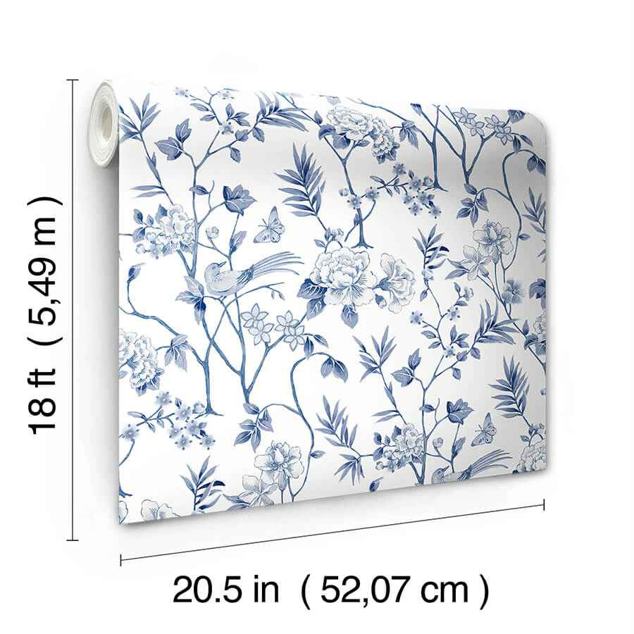 Chinoiserie Garden Indigo Peel and Stick Wallpaper - York Wallcoverings - NUS6363 - York Wallcoverings Wallpaper
