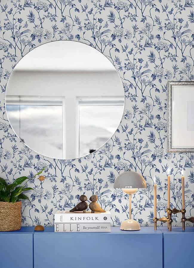 Chinoiserie Garden Indigo Peel and Stick Wallpaper - York Wallcoverings - NUS6363 - York Wallcoverings Wallpaper