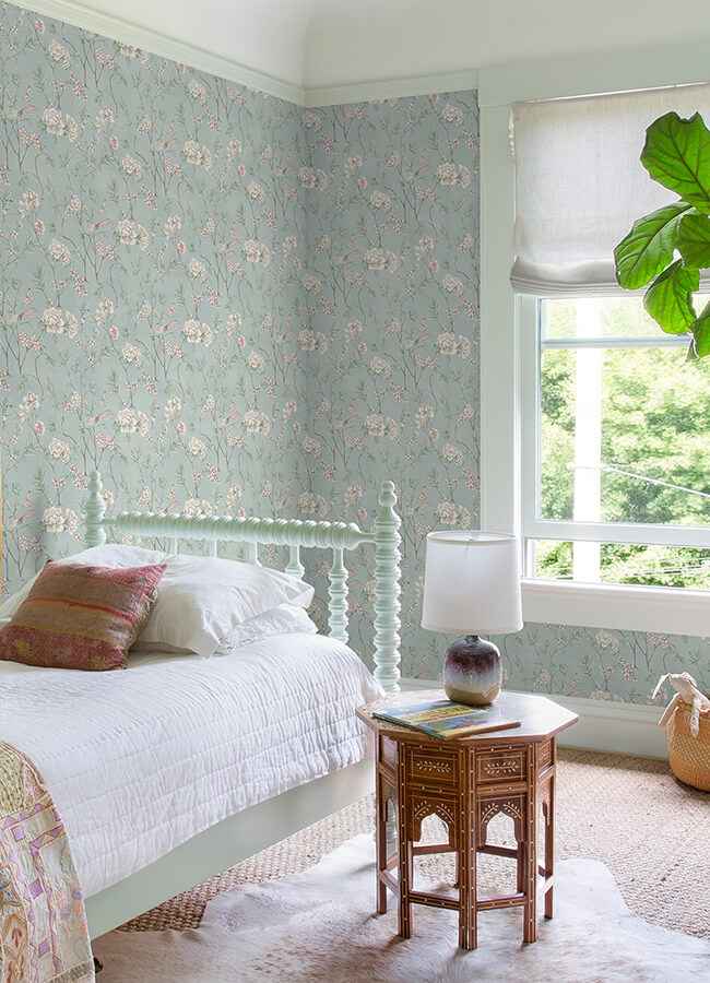 Chinoiserie Garden Robins Egg Peel and Stick Wallpaper - York Wallcoverings - NUS6364 - York Wallcoverings Wallpaper