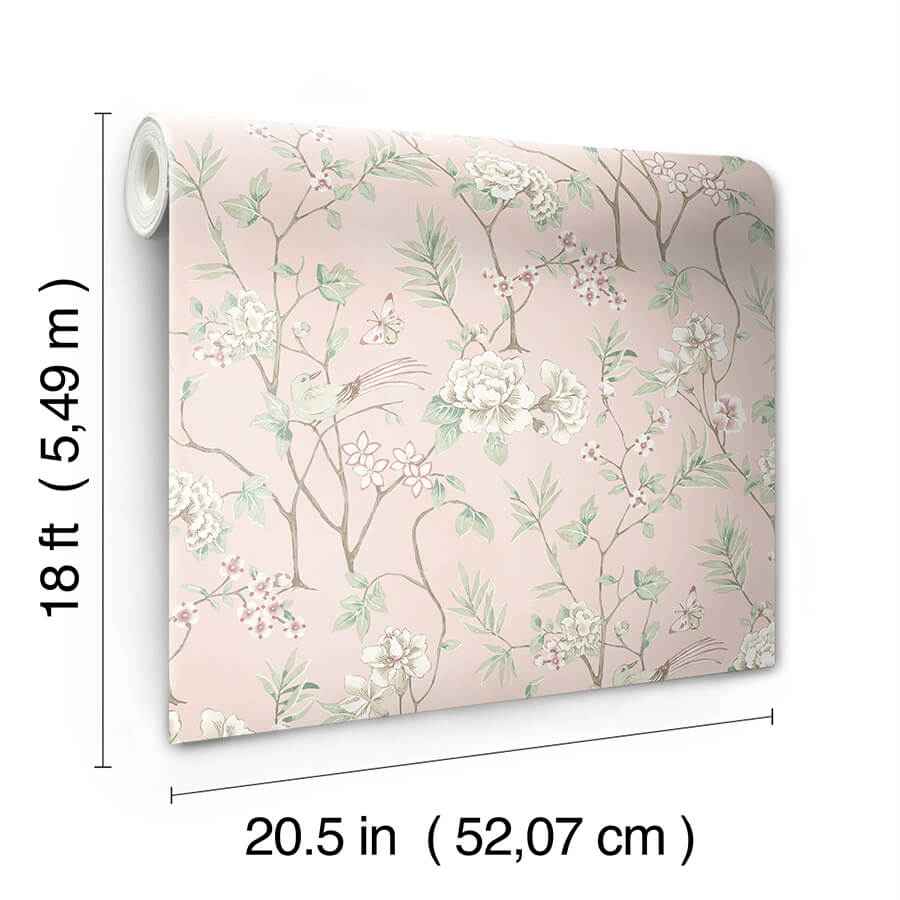 Chinoiserie Garden Pink Peel and Stick Wallpaper - York Wallcoverings - NUS6365 - York Wallcoverings Wallpaper