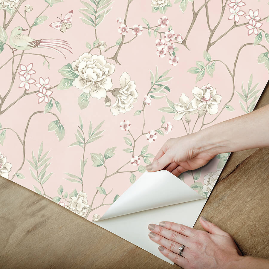 chinoiserie-garden-pink-peel-and-stick-wallpaper-york-wallcoverings-nus6365 - York Wallcoverings Wallpaper