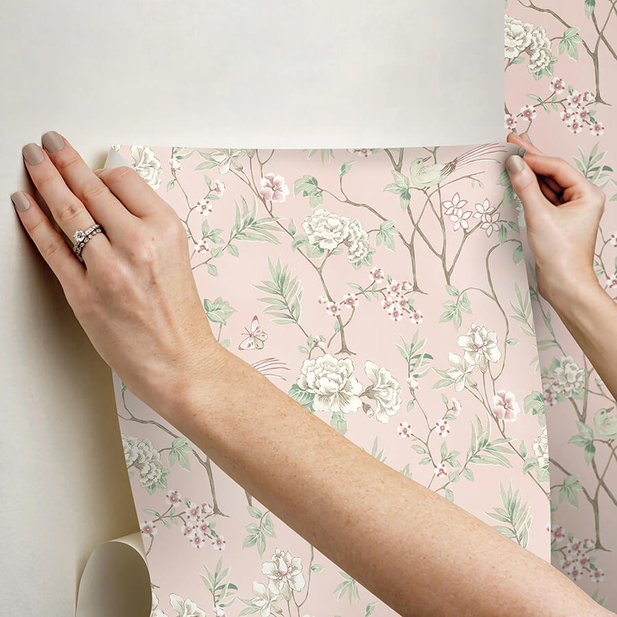 chinoiserie-garden-pink-peel-and-stick-wallpaper-york-wallcoverings-nus6365 - York Wallcoverings Wallpaper