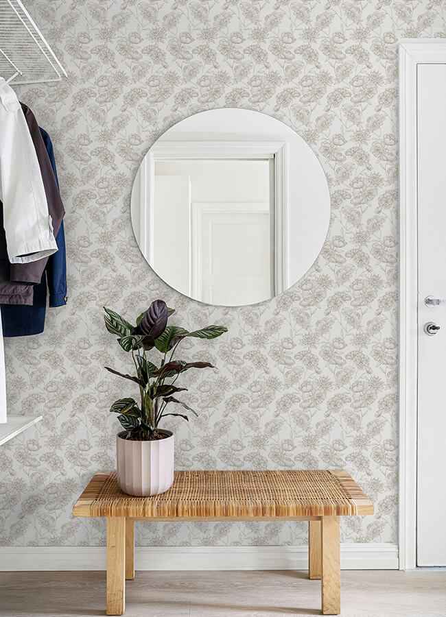 Gilded Floral Cream Peel and Stick Wallpaper - York Wallcoverings - NUS6366 - York Wallcoverings Wallpaper