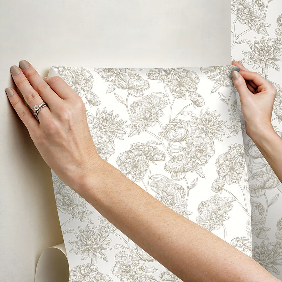 gilded-floral-cream-peel-and-stick-wallpaper-york-wallcoverings-nus6366 - York Wallcoverings Wallpaper