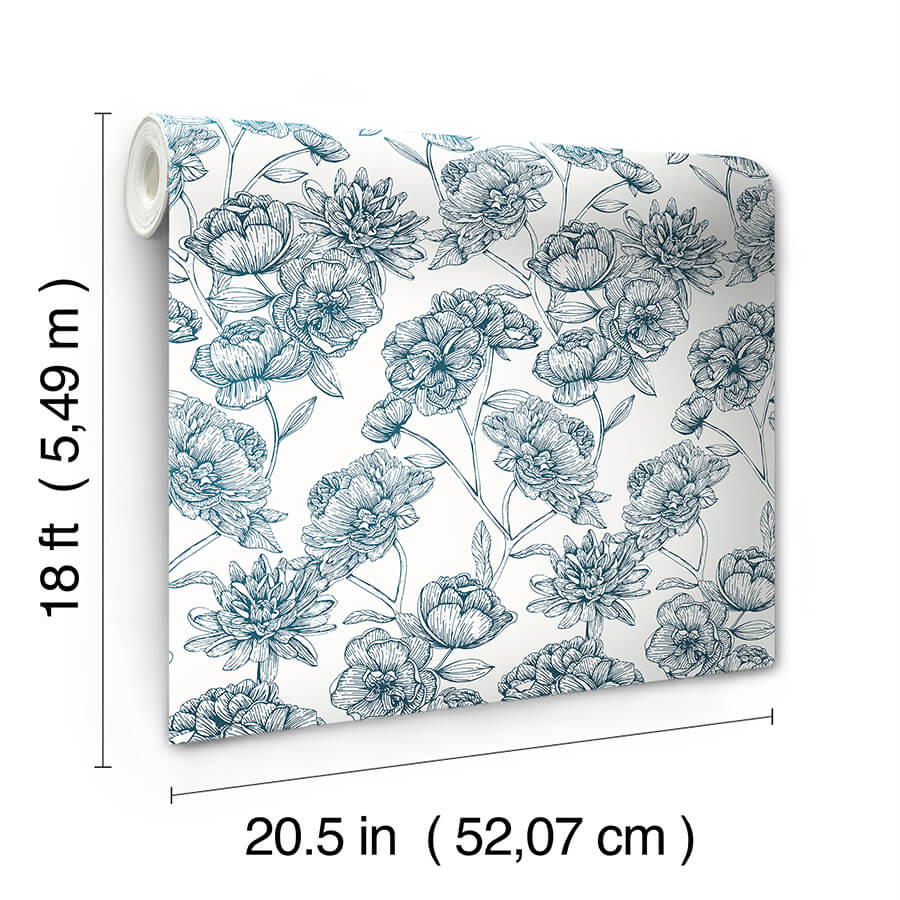 gilded-floral-navy-peel-and-stick-wallpaper-york-wallcoverings-nus6367 - York Wallcoverings Wallpaper